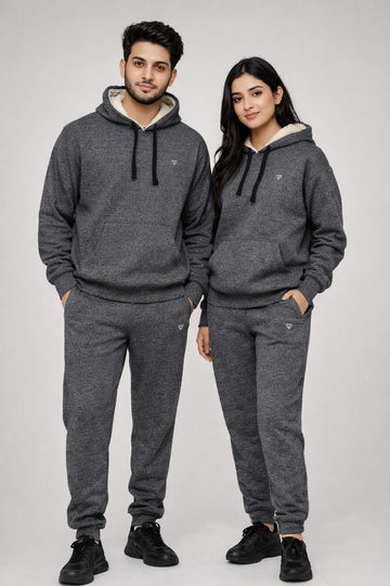 GUESS Unisex Heather Grey Fleece Tracksuit – Straight Fit
