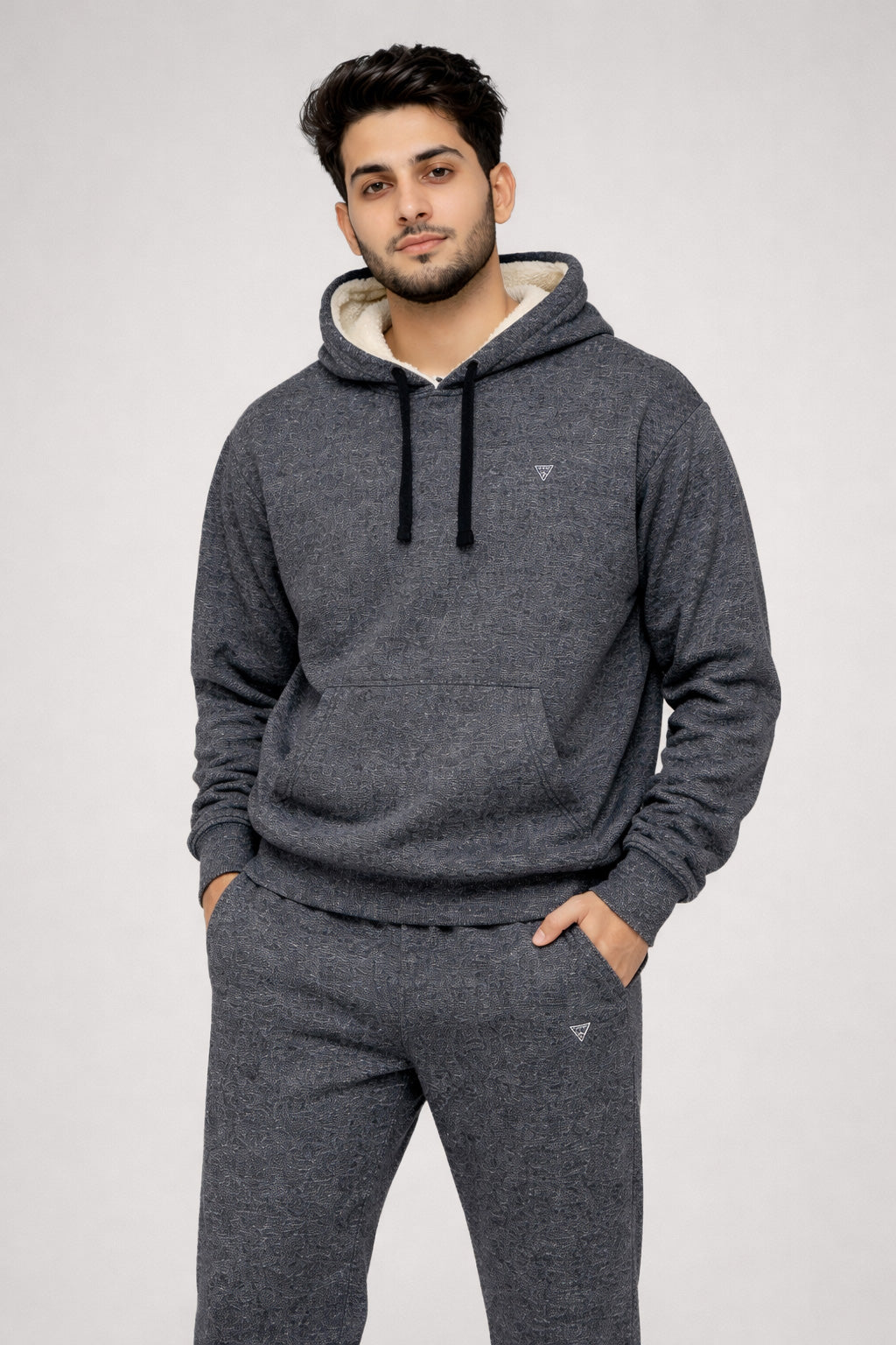 GUESS Unisex Heather Grey Fleece Tracksuit – Straight Fit